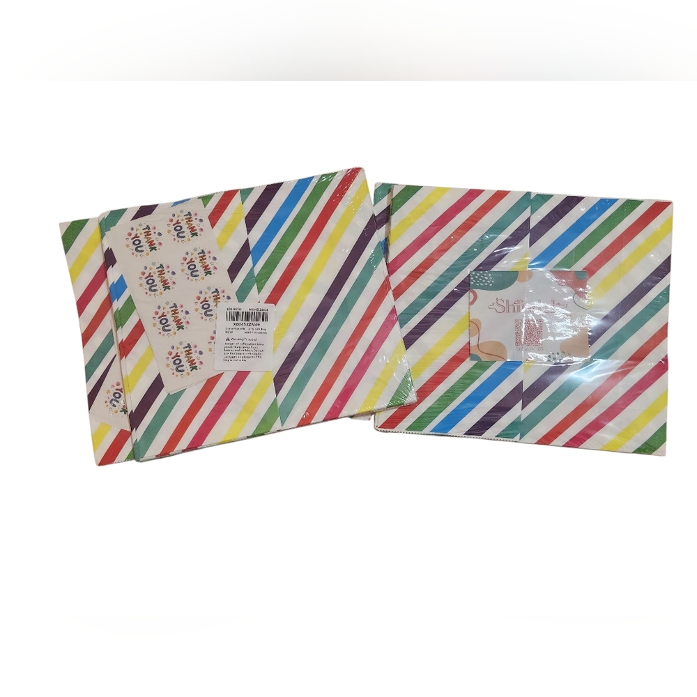 Shindel Rainbow Striped Party Favor Bags With Thank You Sealing Stickers 24 Pcs